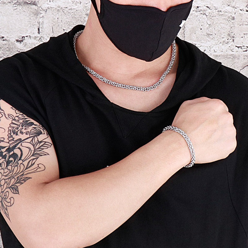 Set di catene in acciaio al titanio Kemstone da uomo – Duo collana e bracciale minimalisti KS139206-Z