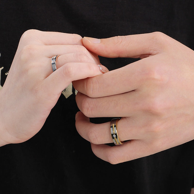 Anillo de pareja de acero de tungsteno Kemstone con detalle de un solo cristal – Joyería minimalista moderna KR40149