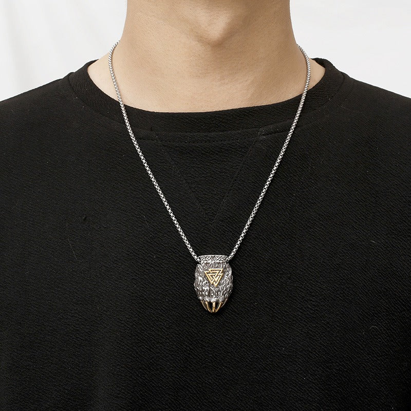 Kemstone Viking Odin Triangle Rune Bear Paw Stainless Steel Pendant Necklace KP130621-TLX