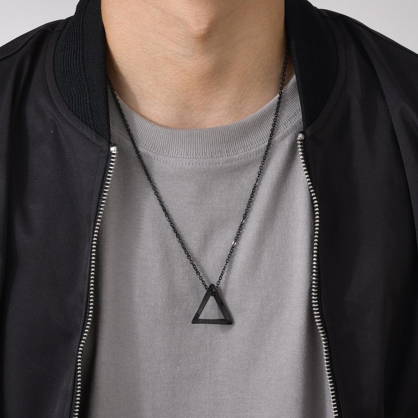 Kemstone Viking Runes Triangle Pendant Necklace – Stainless Steel Nordic Symbol Jewelry for Men Silver & Black PN-1707