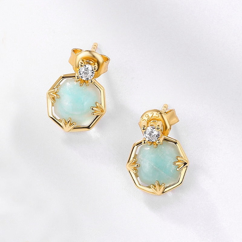 Pendientes de amazonita de diseño original hechos a mano por Kemstone - Estilo vintage chic en plata S925 y cristal blanco