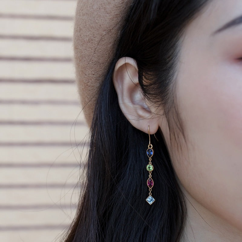 Kemstone Vintage Gemstone Dangle Earrings – 925 Sterling Silver, 0.39K Gold Plated, 50mm Statement Jewelry