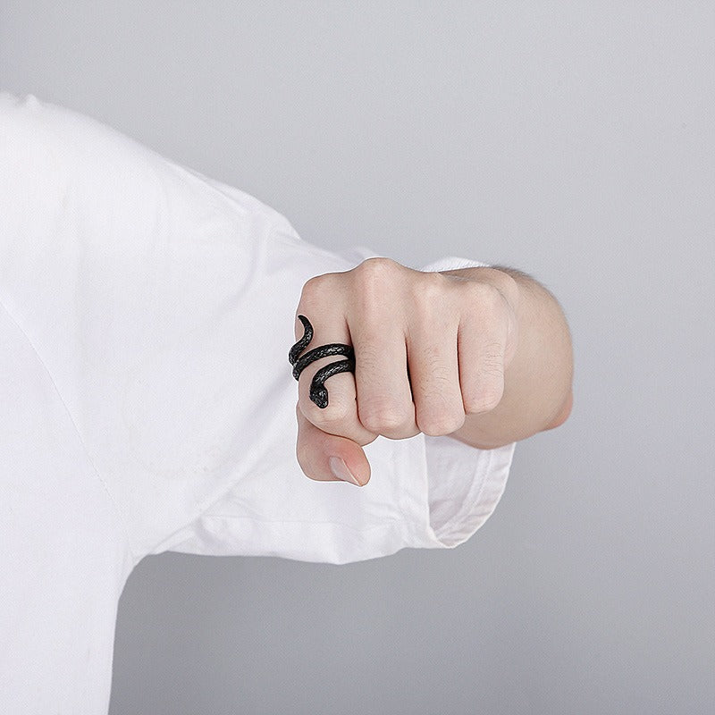 Kemstone Vintage Punk Cobra Titanium Steel Ring β Handcrafted Snake Design KR52350-K