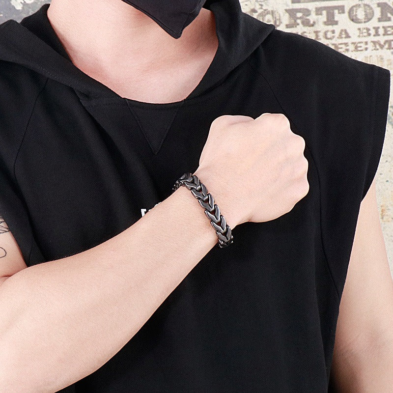 Kemstone Vintage Punk Titanium Steel Bone Chain Bracelet – Bold Retro Style KB148837