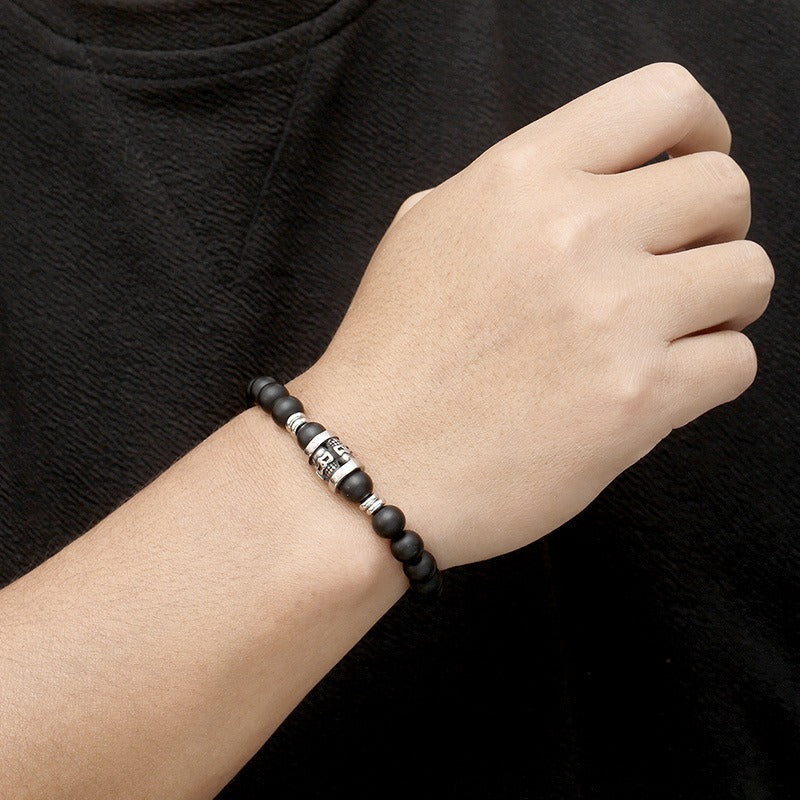 Kemstone Vintage Skull & Natural Stone Beaded Bracelet – Titanium Steel Men’s Jewelry KB183247-TLX
