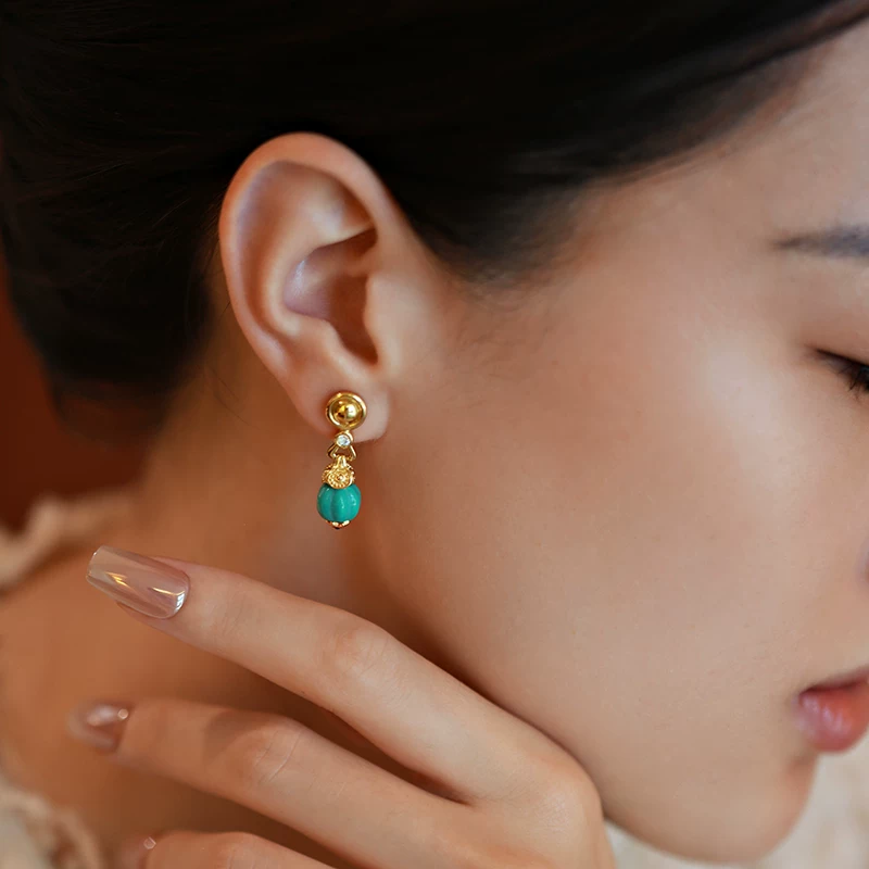 Pendientes colgantes de turquesa vintage Kemstone para mujer – Plata de ley 925 | Elegante joyería de estilo retro palaciego RSY-E515308