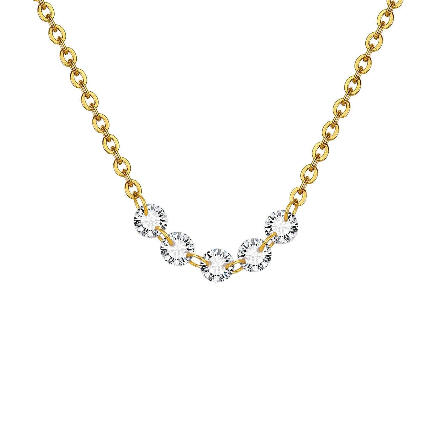 Collar de acero inoxidable con circonitas blancas y oro para mujer NC-1923