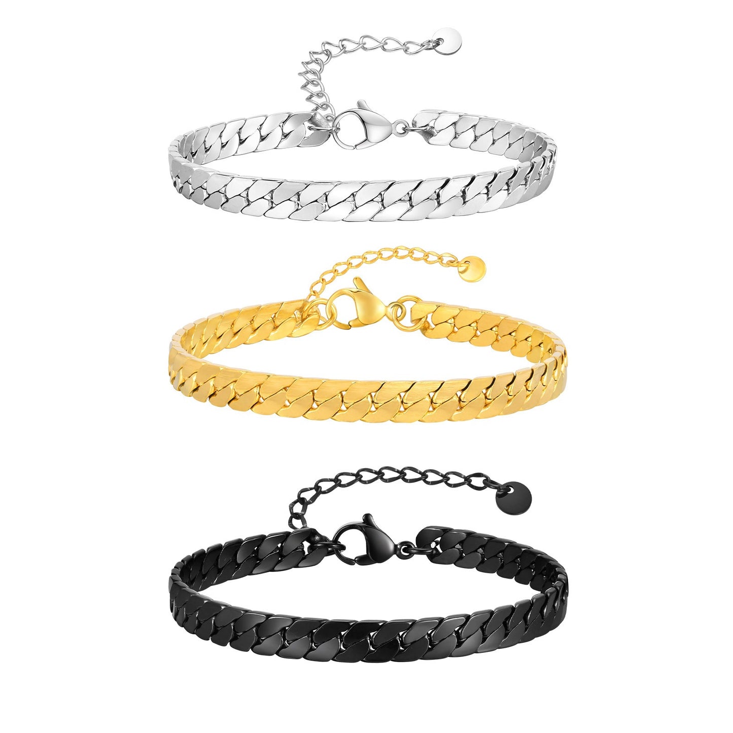 Kemstone Stainless Steel Flat NK Chain Bracelet – Men’s Jewelry Silver Gold Black BR-1938