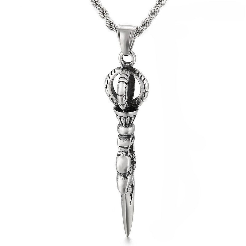 Kemstone Men’s Titanium Steel Vajra Pendant Necklace – Vintage Spike Design KP57670-BD