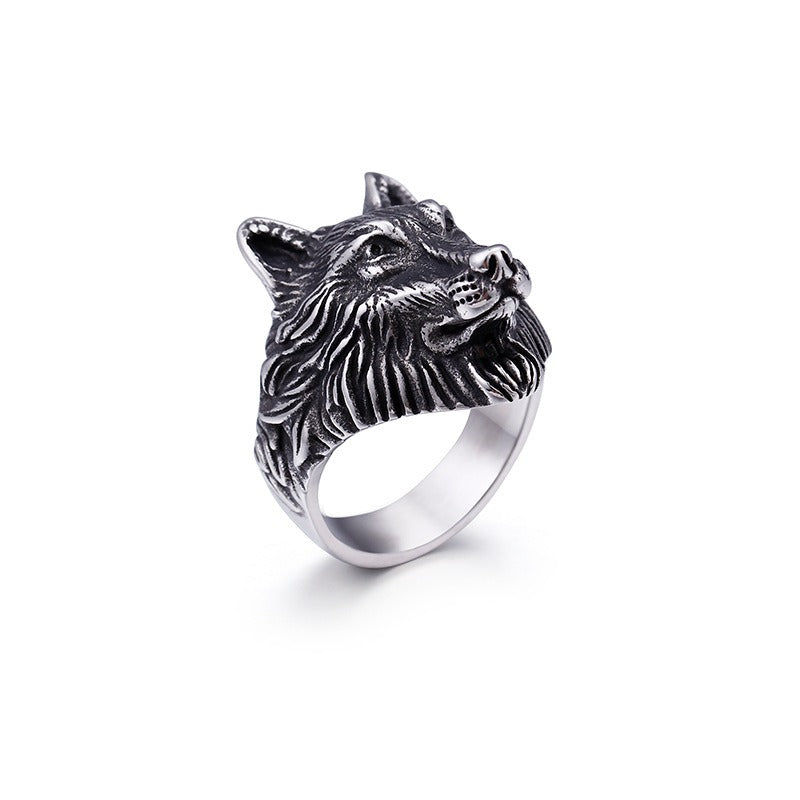 Kemstone Wolf Head Ring for Men – 18K Gold Plated Stainless Steel Gothic Norse Power KR48276-K