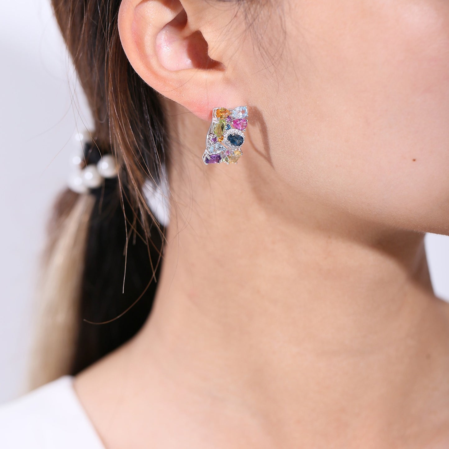 Pendientes colgantes de topacio azul y amarillo multicolor con diseño original de Kemstone, hechos a mano, en plata de ley 925 con cierre de palanca para mujer, K23625E