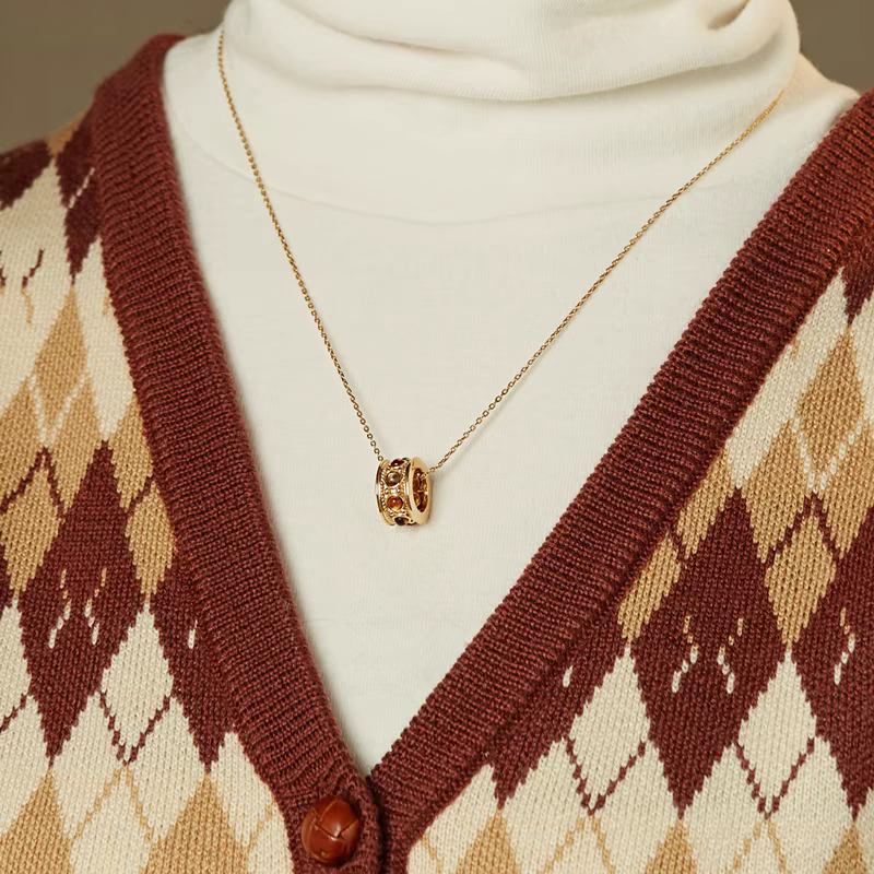 Kemstone Sunset Ferris Wheel Necklace – Spessartite Garnet & Smoky Quartz Pendant in Gold-Plated 925 Sterling Silver, Romantic Sunset-Inspired Jewelry