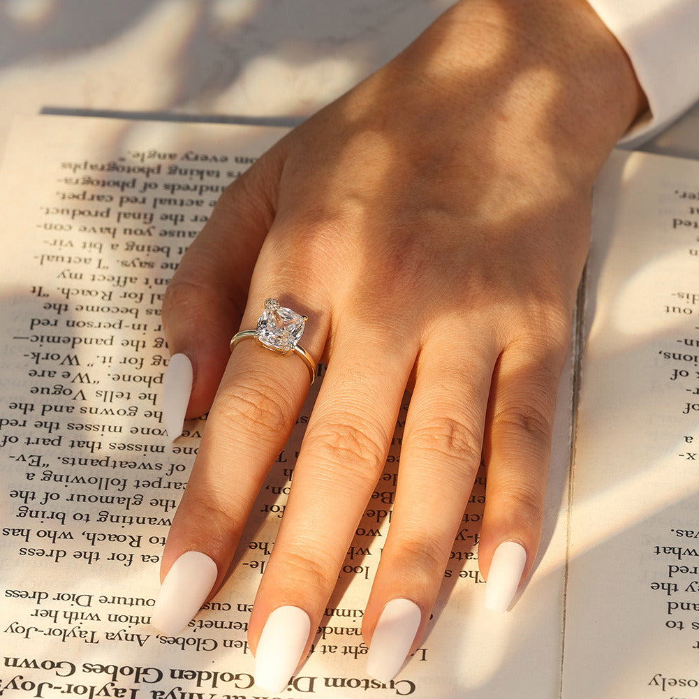 Cushion Cut Adjustable Ring – 925 Sterling Silver 5A Zircon Engagement Ring, 14K Gold & White Gold Plated Elegant Jewelry by Kemstone A4-LZR44