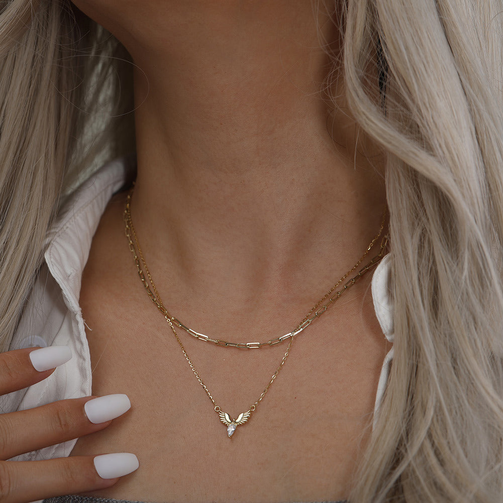 Kemstone S925 Sterling Silver Angel Wing Necklace for Women – Dainty Wing Pendant Clavicle Chain, Silver & Gold A4-APN54