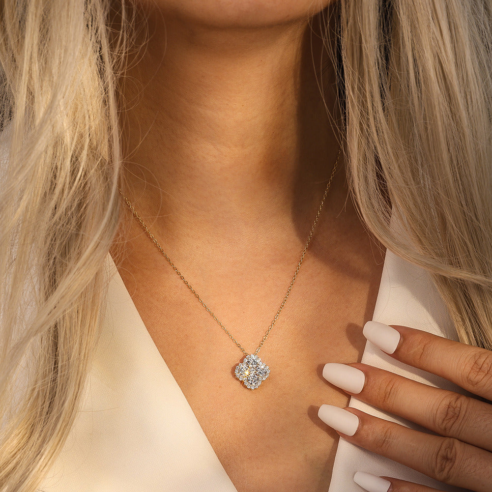Kemstone 925 Sterling Silver Clover Pendant Necklace – 14K Gold/Platinum Plated Lucky Charm Necklace with Cubic Zirconia for Women A4-LZN28