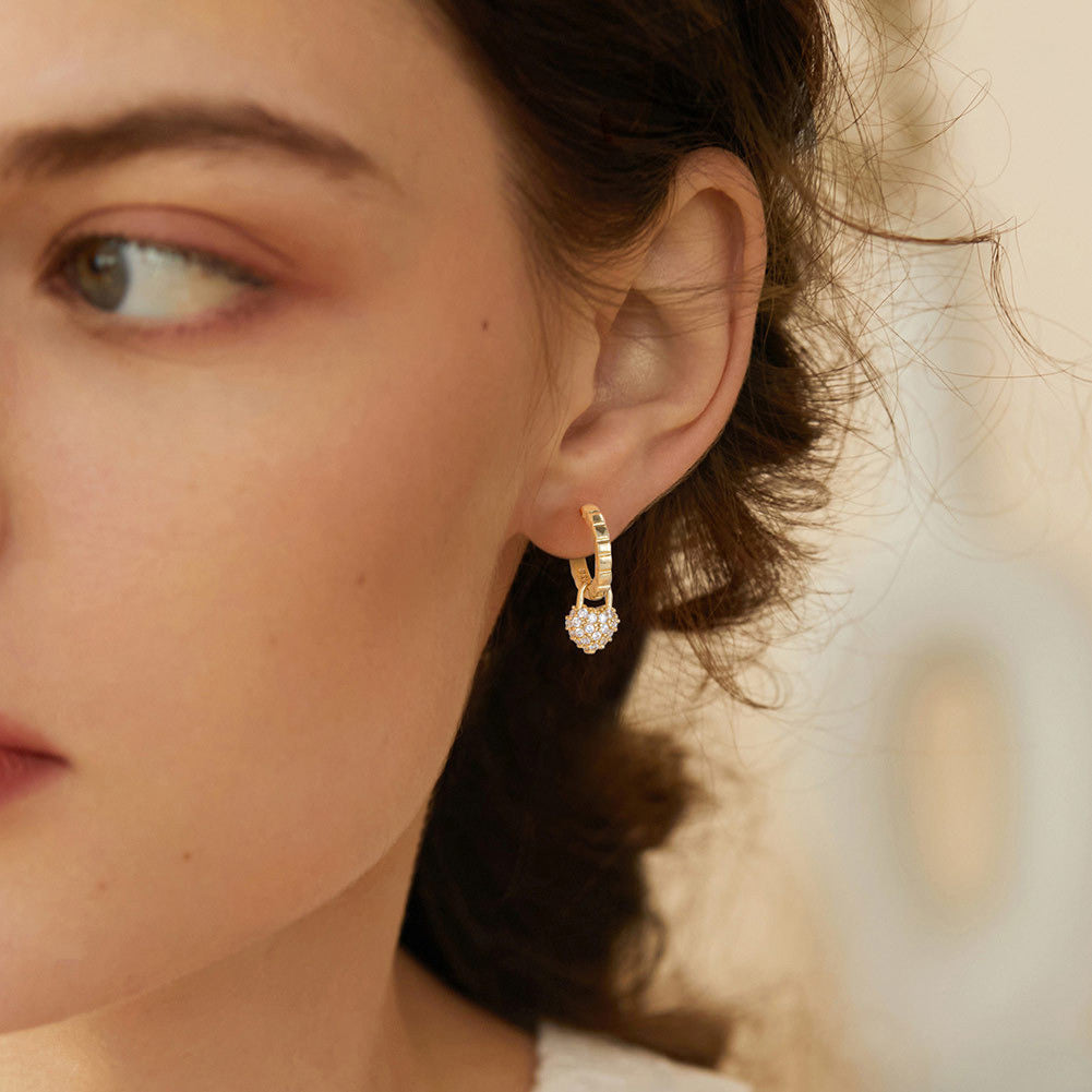Heart Huggie Earrings – 925 Sterling Silver Dainty Drop Hoops, Handmade Gold CZ Earrings by Kemstone A4-SE385