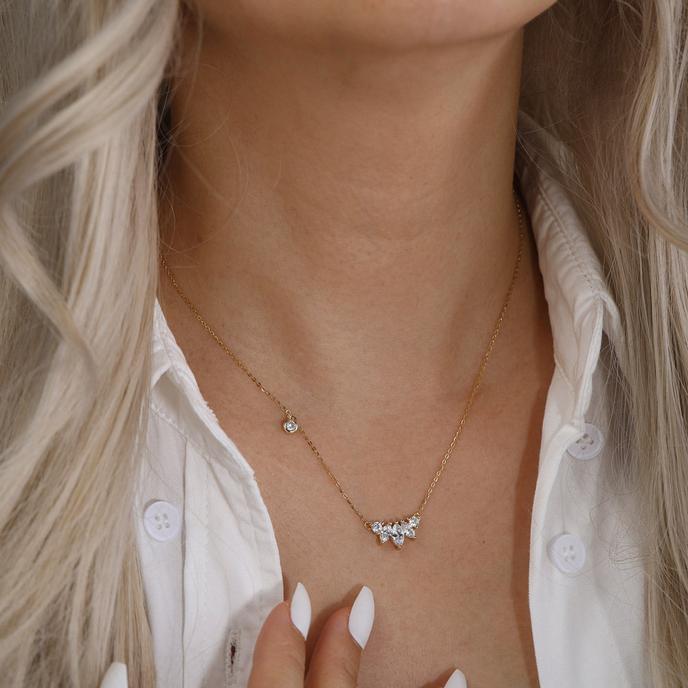 Kemstone S925 Sterling Silver Marquise CZ Pendant Necklace for Women – Oval Eye-Shaped Zircon Clavicle Chain, Silver & Gold A4-APN45