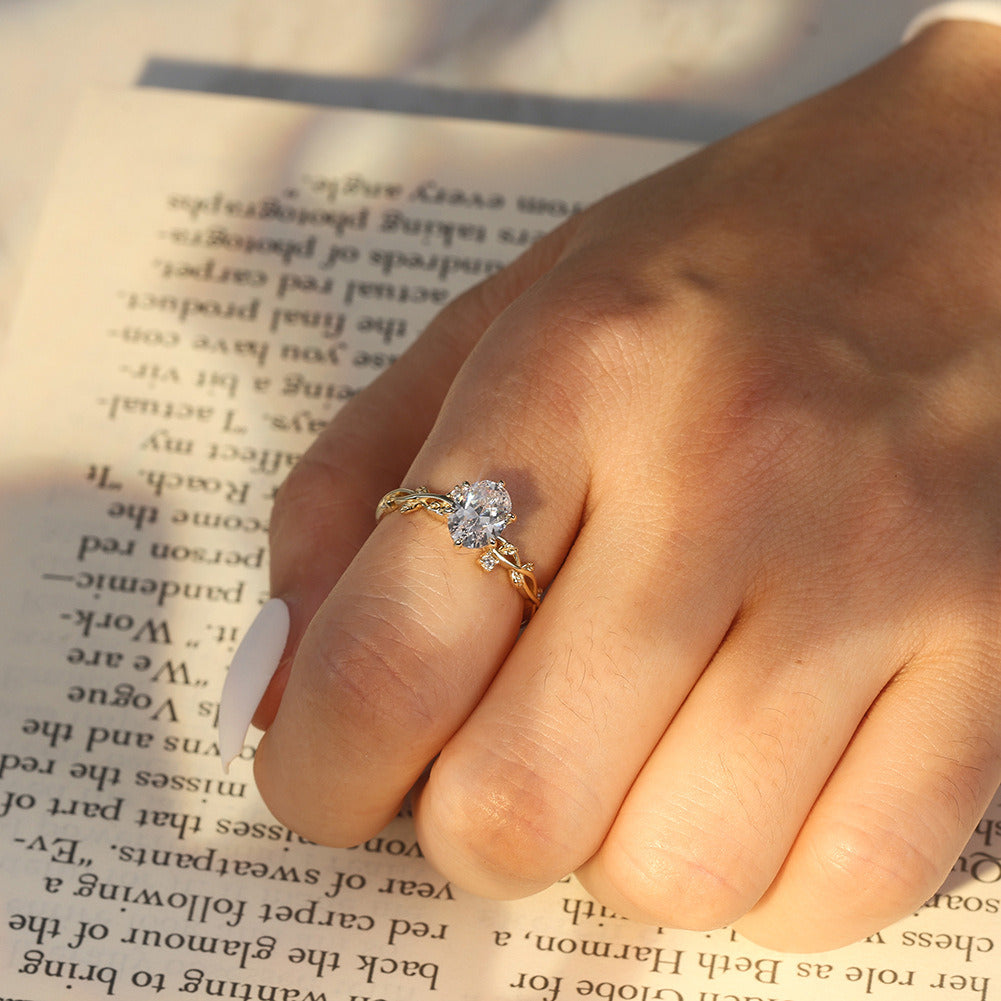 eaf Branch Engagement Ring – 925 Sterling Silver Nature Inspired Promise Ring with 8A Cubic Zirconia by Kemstone A4-LZR47