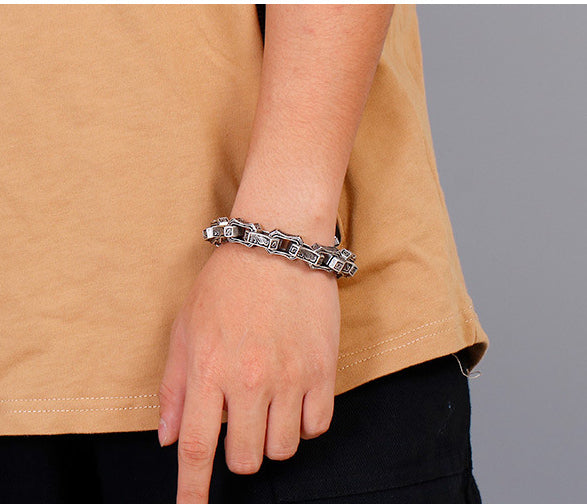 Men’s Vintage Punk Chain Bracelet – Heavy Stainless Steel Biker Link in Blackened or Antique Silver KB118451-BDJX