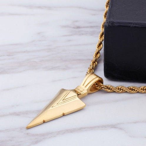 Kemstone Men’s Stainless Steel Arrowhead Necklace – Triangle Vintage Jewelry, Gold/Silver/Black KP79565-K
