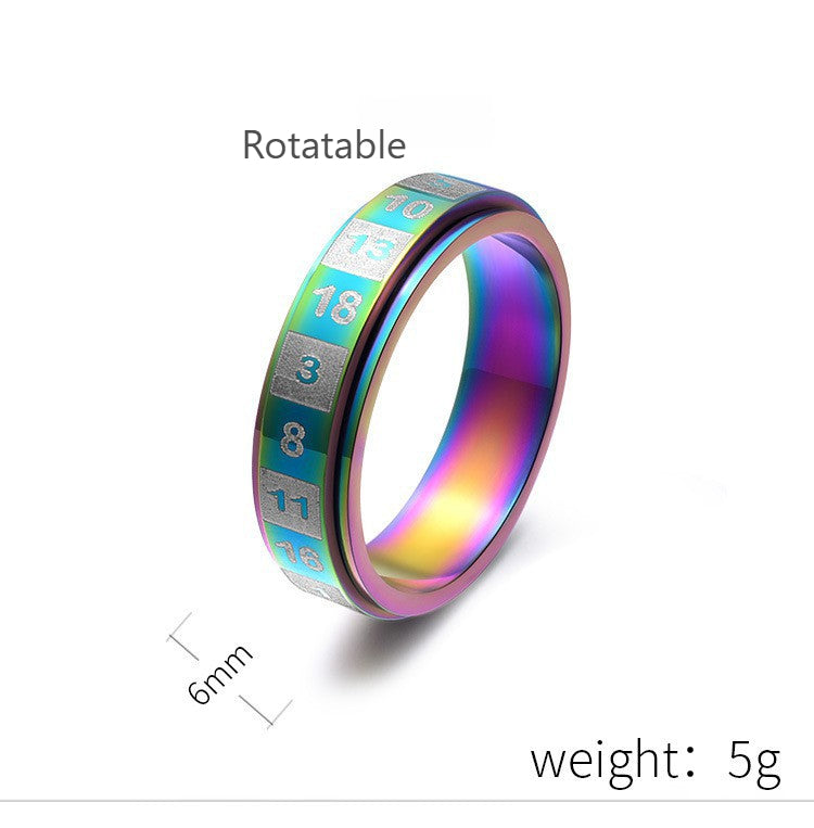 Kemstone Rotating Number Spinner Ring for Men, Stainless Steel 6mm Rainbow Black K-R122
