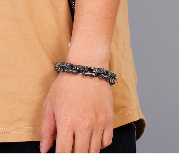 Men’s Vintage Punk Chain Bracelet – Heavy Stainless Steel Biker Link in Blackened or Antique Silver KB118451-BDJX