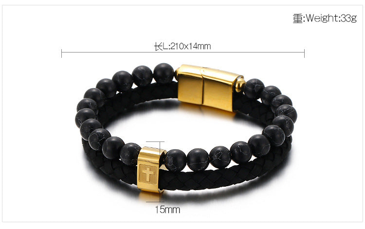 Bracciale da uomo in acciaio inossidabile Kemstone con croce in pelle e pietra turchese KB136651