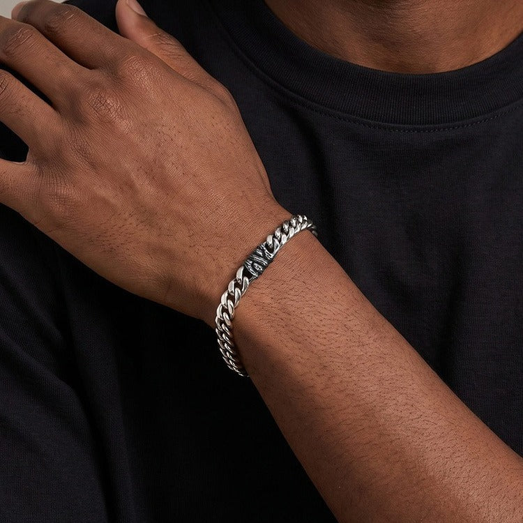 Kemstone Curb Chain Bracelet for Men Stainless Steel Textured Links BR-3280