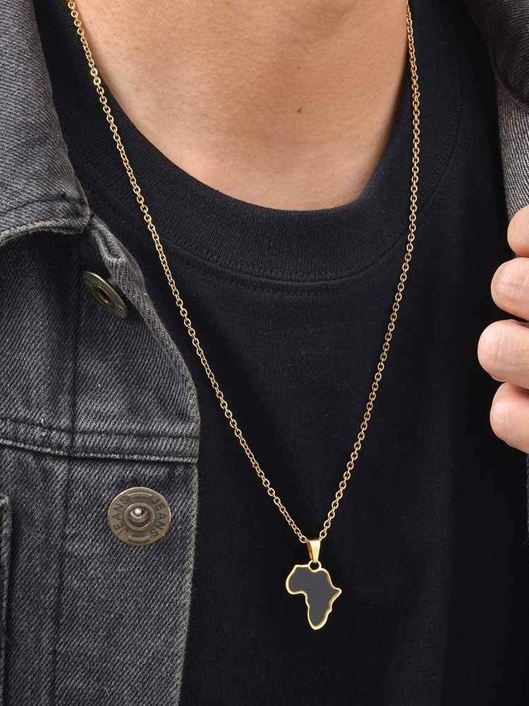 Kemstone Stainless Steel Africa Map Pendant Necklace – Abalone Shell Style for Men & Women PN-2185
