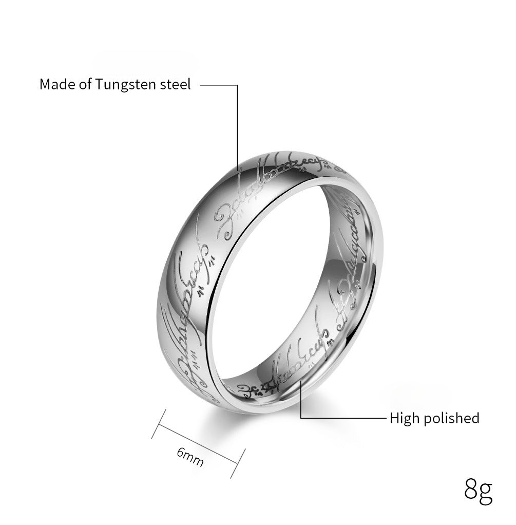 Kemstone Tungsten Steel Elvish Ring β Laser Engraved Gothic Viking Band for Men & Women | K-T032