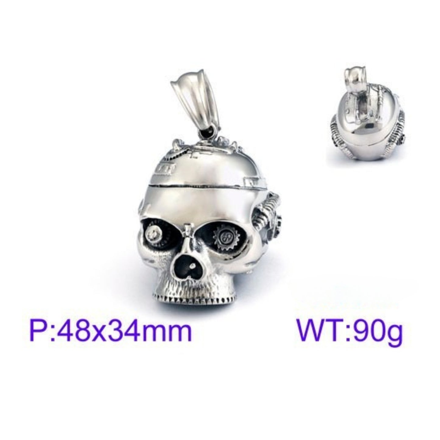 Kemstone Titanium Steel Skull Pendant Necklace – Mechanical Gothic Biker Jewelry for Men KP43973-BD