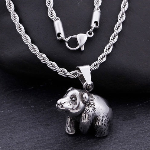 Kemstone Men’s Titanium Steel Bear Necklace – Vintage Animal Totem Pendant KP76851-BD