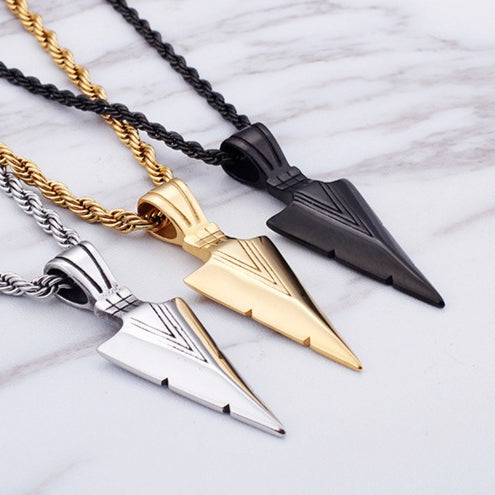 Kemstone Men’s Stainless Steel Arrowhead Necklace – Triangle Vintage Jewelry, Gold/Silver/Black KP79565-K