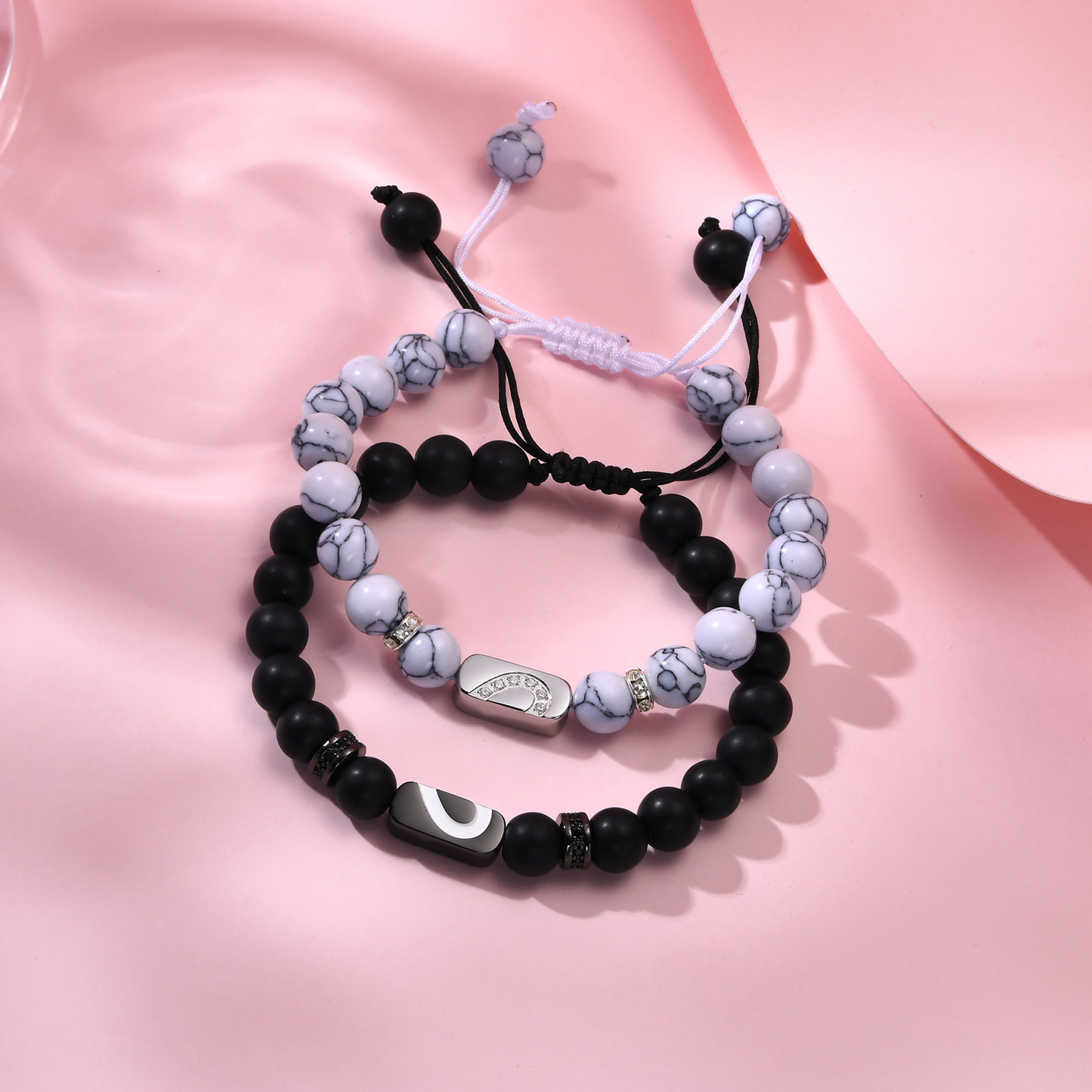 Kemstone Stainless Steel Beaded Couple Bracelet Set – Black Agate & White Howlite PN-CB174SB3