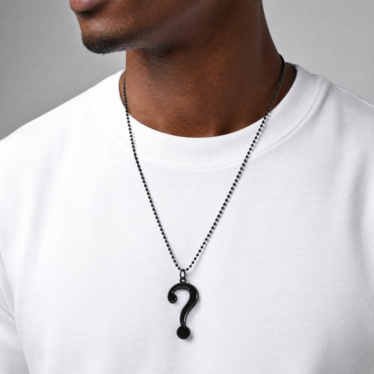 Kemstone Black Question Mark Necklace for Men Punk NC-3033