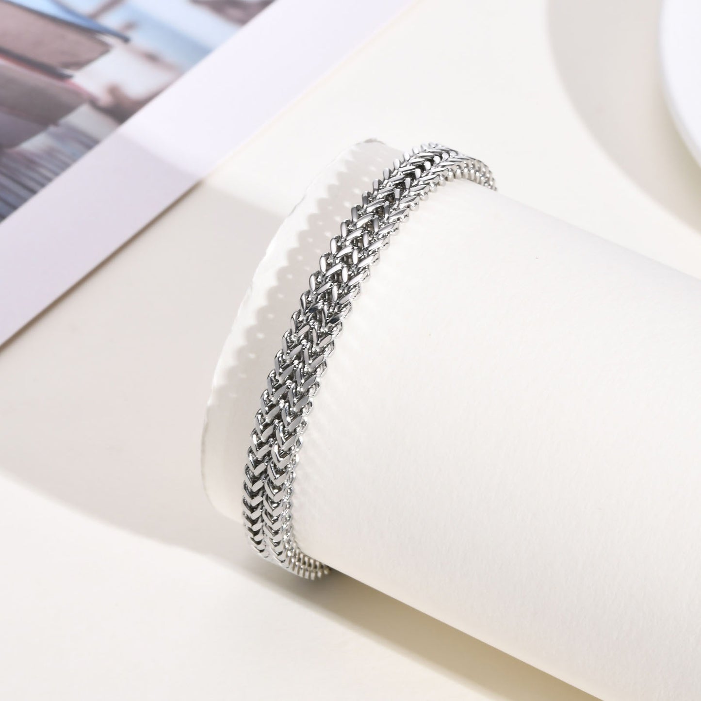 Kemstone Men’s Stainless Steel Dragon Bone Chain Bracelet – Brushed Silver BR-1733