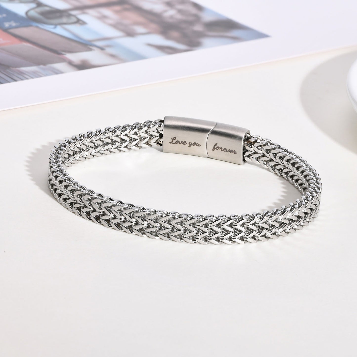 Kemstone Men’s Stainless Steel Dragon Bone Chain Bracelet – Brushed Silver BR-1733
