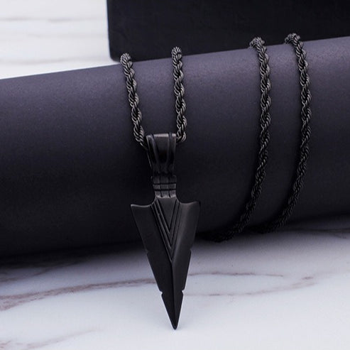 Kemstone Men’s Stainless Steel Arrowhead Necklace – Triangle Vintage Jewelry, Gold/Silver/Black KP79565-K