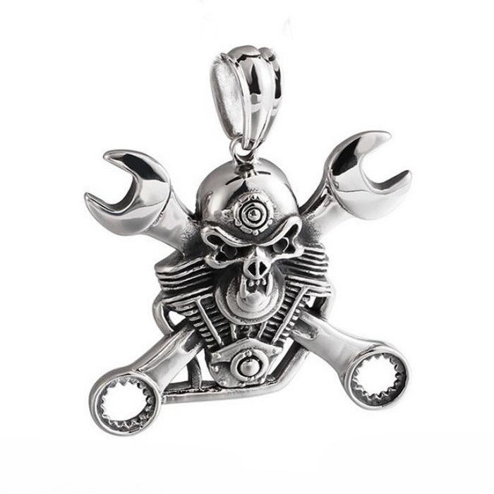Kemstone Titanium Steel Skull Pendant Necklace – Mechanical Gothic Biker Jewelry for Men KP43973-BD