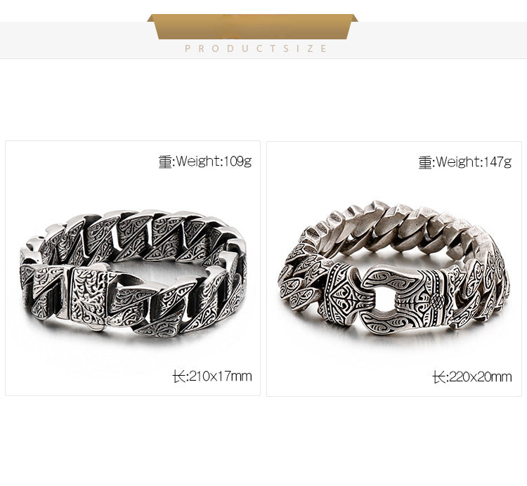 Kemstone Nordic Patterned Curb Chain Bracelet – Heavy 316L Stainless Steel Men’s Gothic Jewelry KB128122