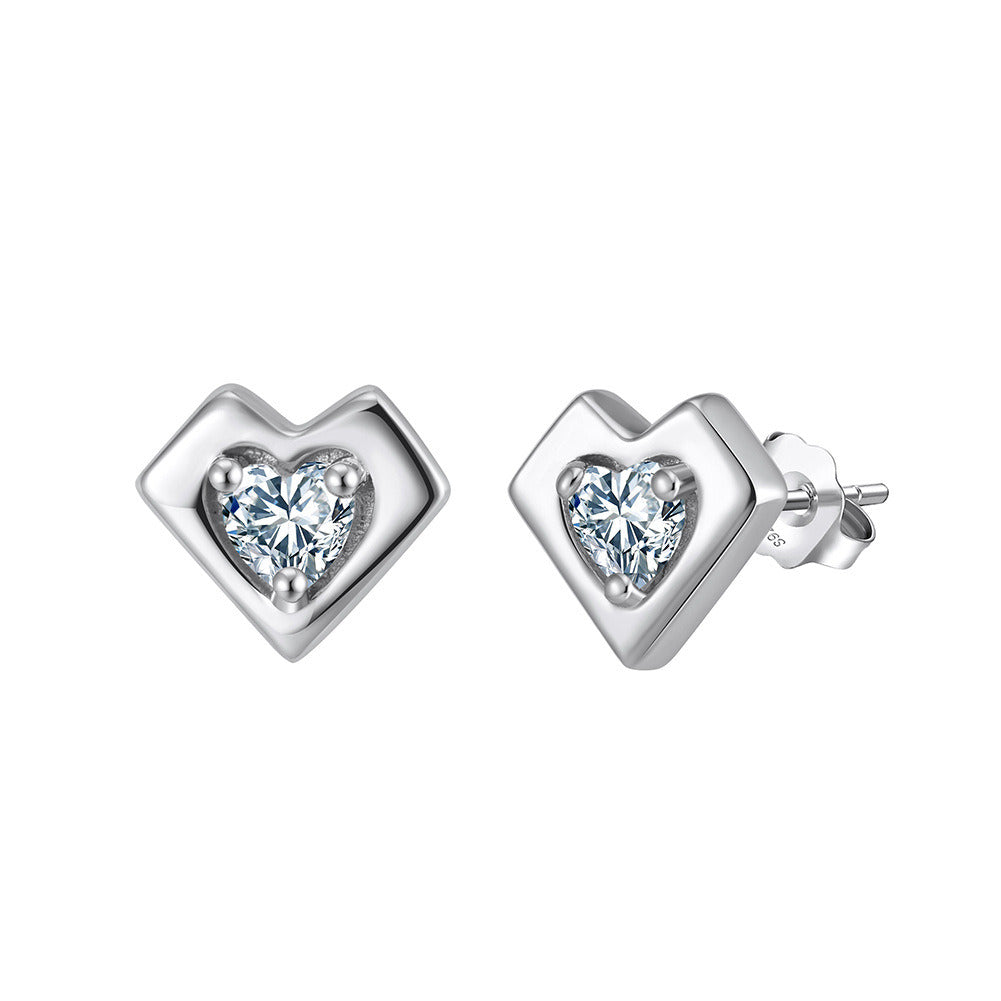 925 Sterling Silver Heart Stud Earrings for Women | CZ Inlaid Minimalist Love Jewelry, Gold & Platinum Plated Handmade Gift by Kemstone A4-APE139