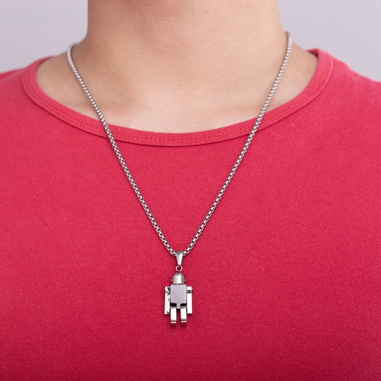 Kemstone Movable Robot Titanium Steel Pendant Necklace for Men – Hip Hop Figure K-PT191