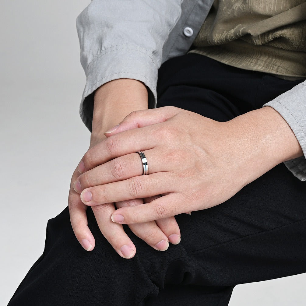 Kemstone Cross Line Stainless Steel Ring – Minimalist Couple Band K-R1071