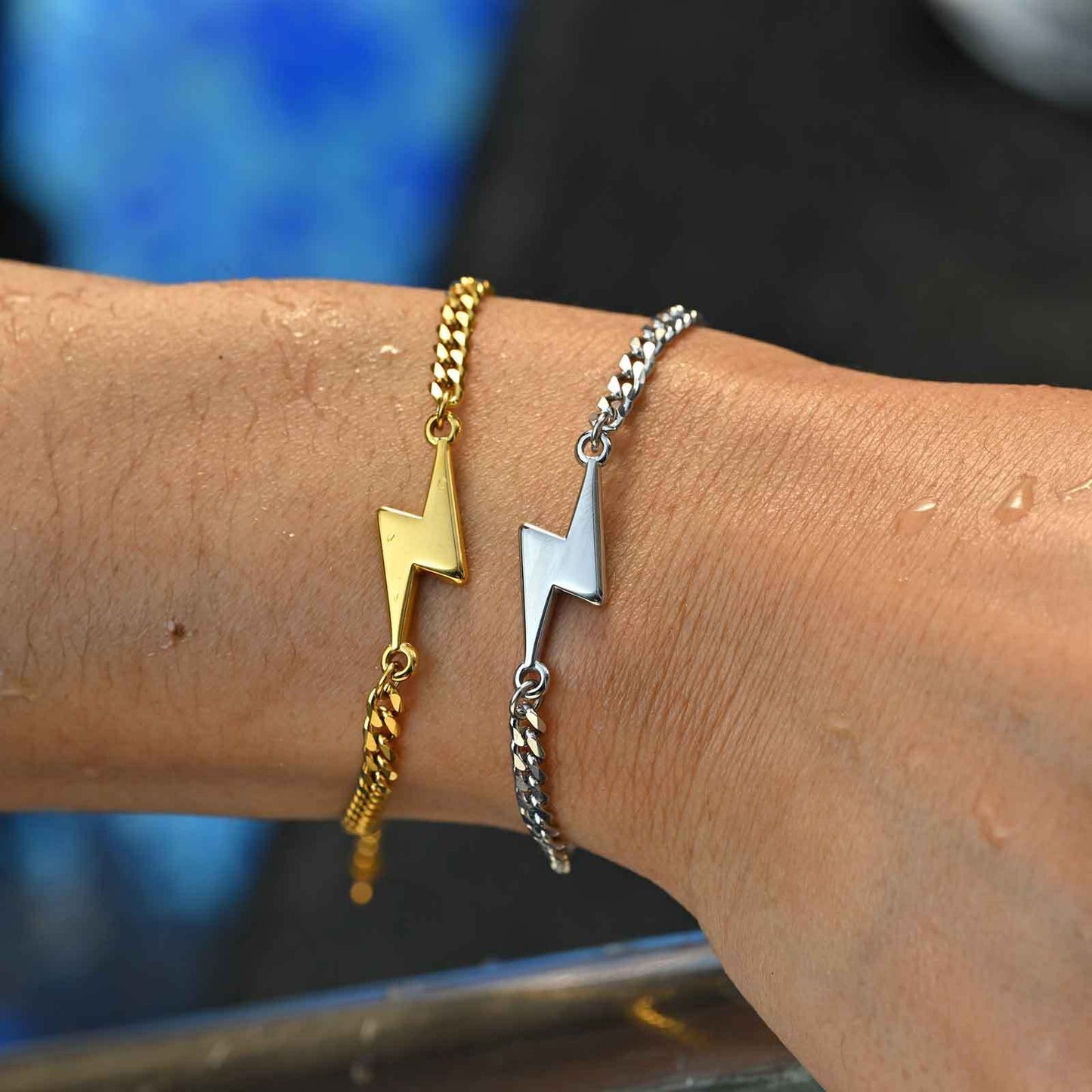 Kemstone Lightning Bolt Bracelet – Stainless Steel Couples Jewelry, Silver/Gold BR-2620