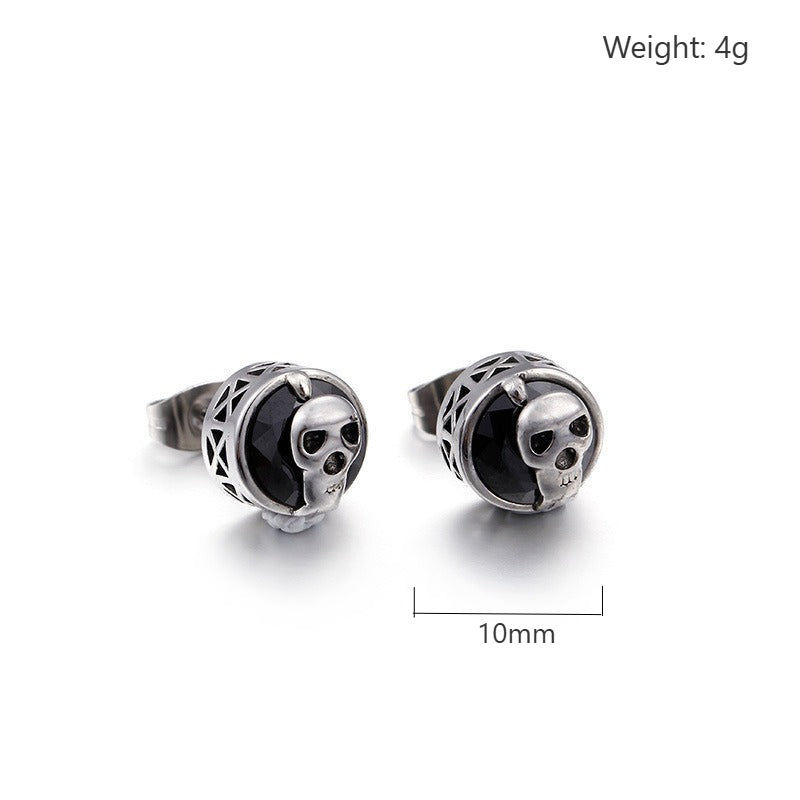 Kemstone Skull Cubic Zirconia Stud Earrings for Men – Titanium Steel Gothic Style KE71215