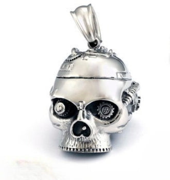 Kemstone Titanium Steel Skull Pendant Necklace – Mechanical Gothic Biker Jewelry for Men KP43973-BD