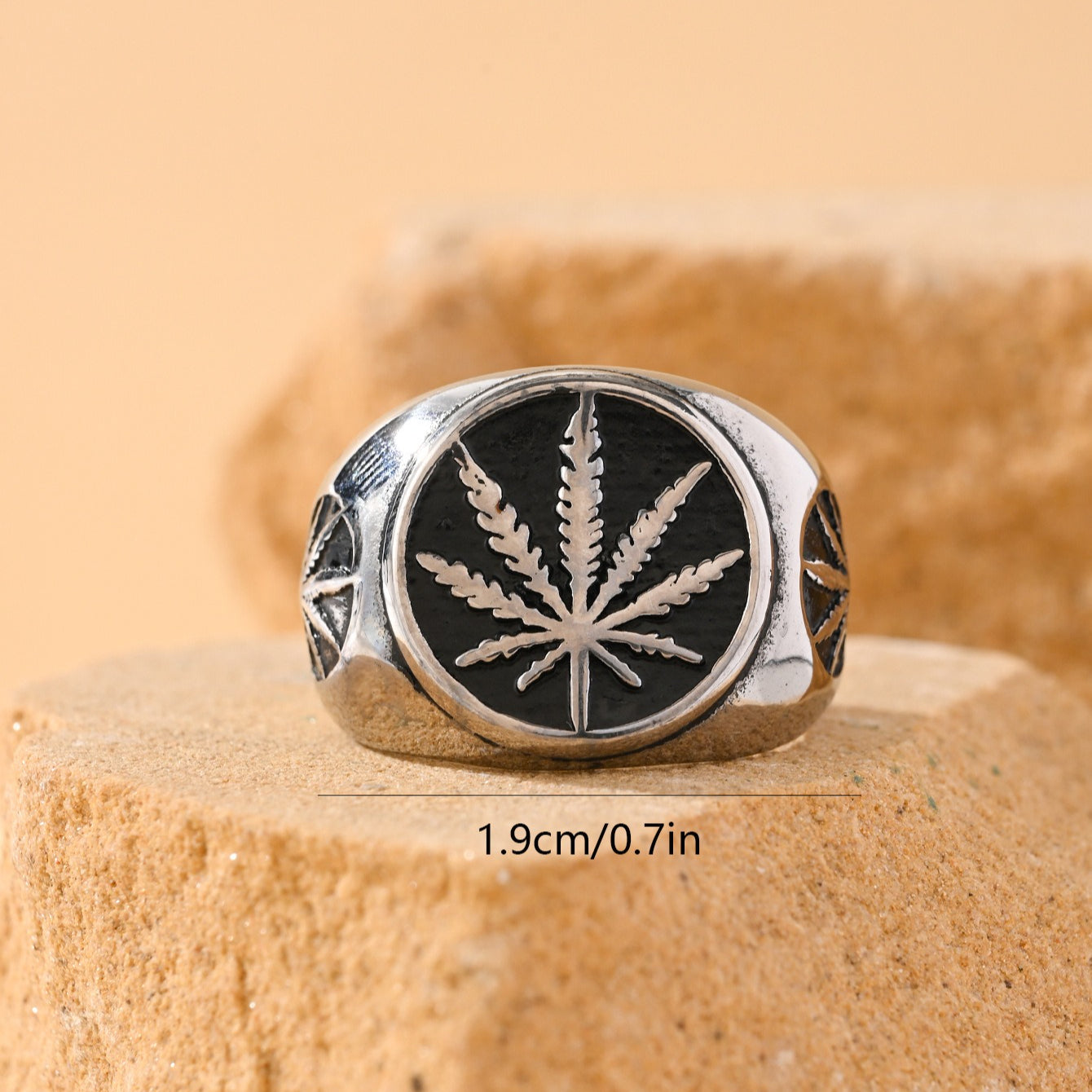 Kemstone Men’s Stainless Steel Botanical Leaf Ring – Vintage Punk Street Style Band TR0521