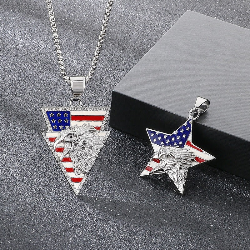 Kemstone Men’s Titanium Steel Eagle Pendant Necklace – Enamel Star/Triangle KP117368