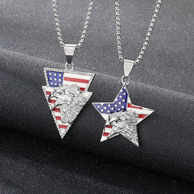 Kemstone Men’s Titanium Steel Eagle Pendant Necklace – Enamel Star/Triangle KP117368