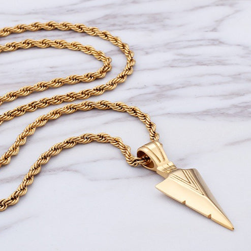 Kemstone Men’s Stainless Steel Arrowhead Necklace – Triangle Vintage Jewelry, Gold/Silver/Black KP79565-K